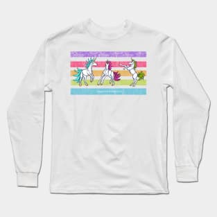 Rainbow Unicorn Trio v2 — Dancing Uniquorns Illustration series Long Sleeve T-Shirt